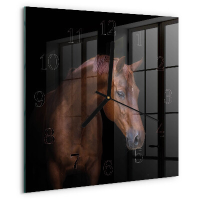 Vierkante glazen wandklok Paard