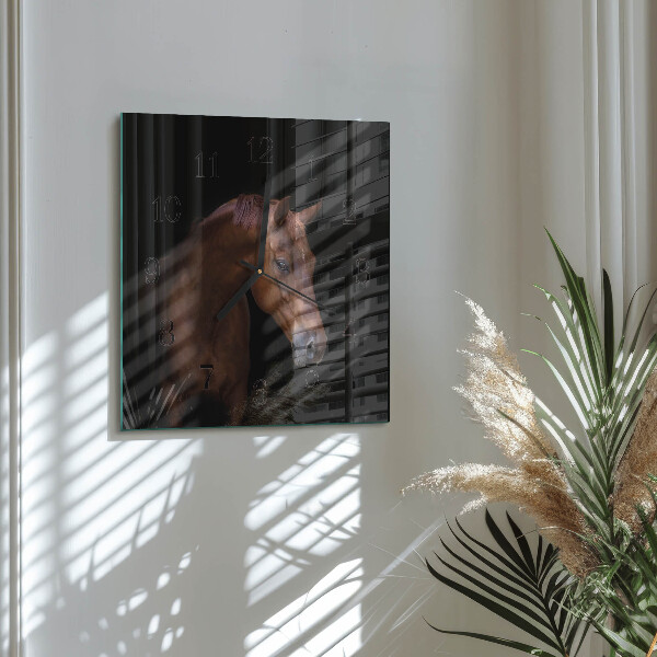 Vierkante glazen wandklok Paard