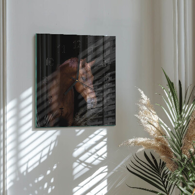 Vierkante glazen wandklok Paard