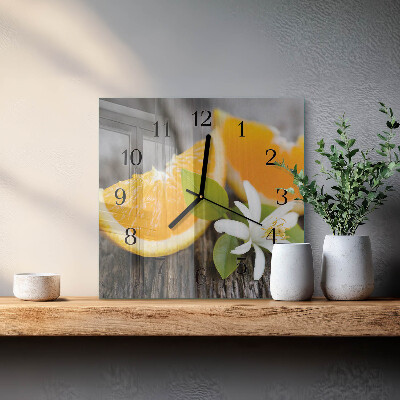 Vierkante glazen wandklok Citroenzuur