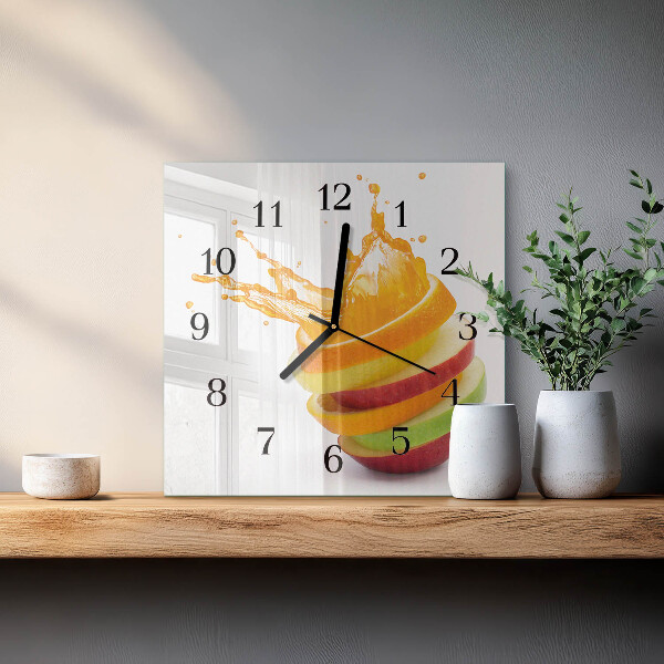 Vierkante glazen wandklok Fruit