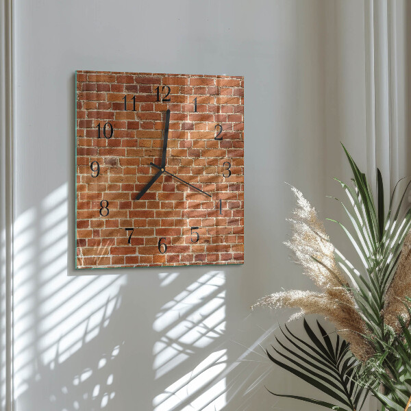 Vierkante glazen wandklok Bakstenen muur