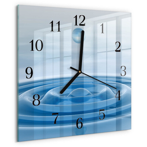 Vierkante glazen wandklok Water