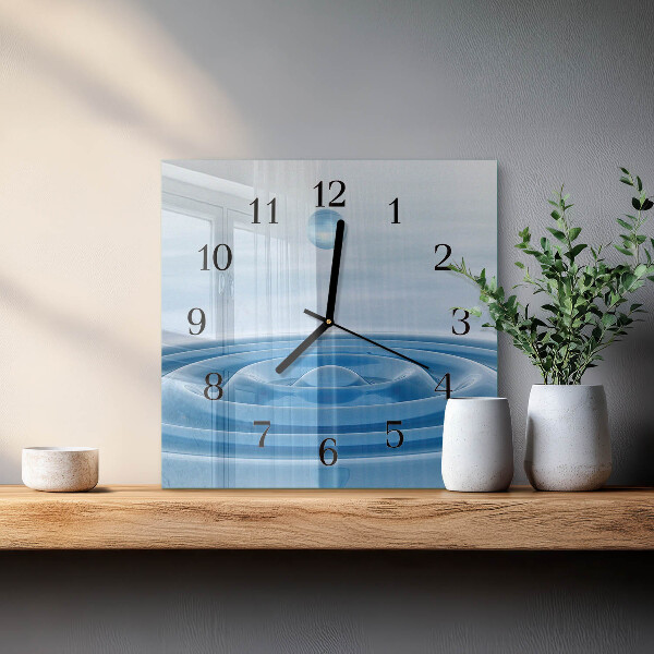 Vierkante glazen wandklok Water