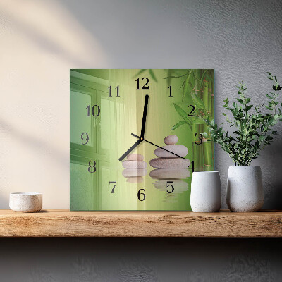 Vierkante glazen wandklok Zen-stenen