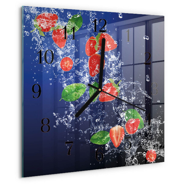 Vierkante glazen wandklok Aardbeien