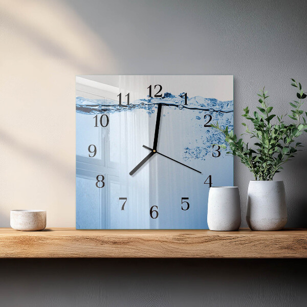 Vierkante glazen wandklok Water