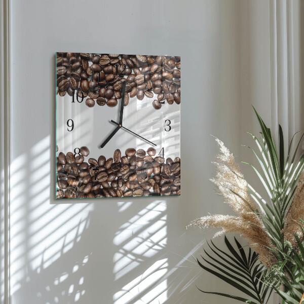 Vierkante glazen wandklok Koffiebonen