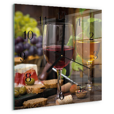 Vierkante glazen wandklok Wijnglas
