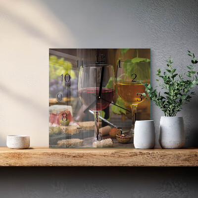 Vierkante glazen wandklok Wijnglas