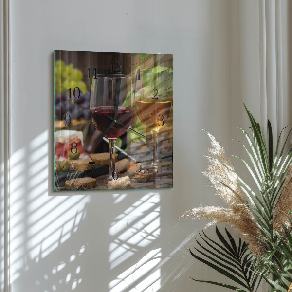 Vierkante glazen wandklok Wijnglas