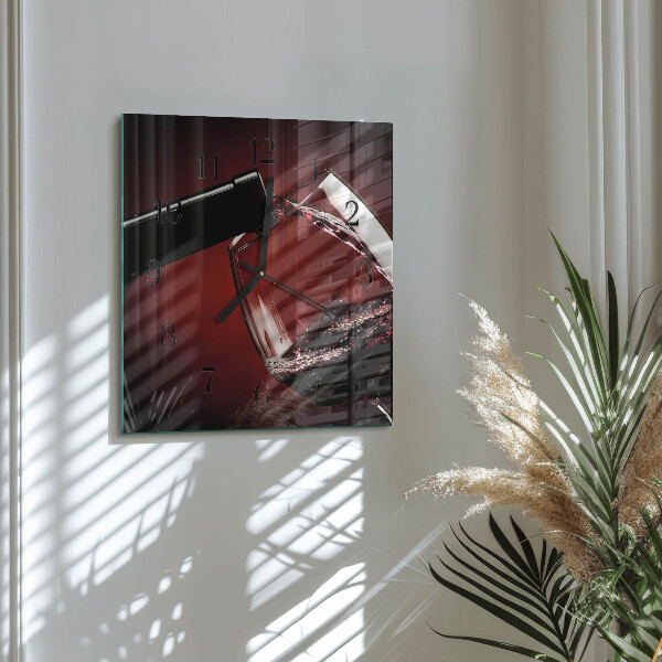 Vierkante glazen wandklok Wijnglas