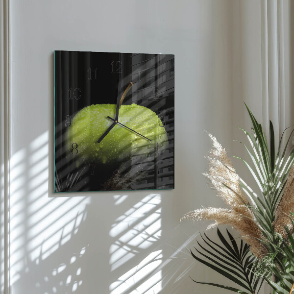Vierkante glazen wandklok Appel