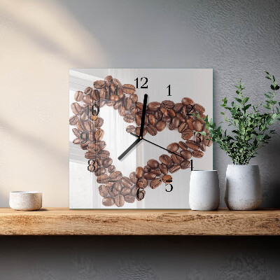 Vierkante glazen wandklok Koffiebonen