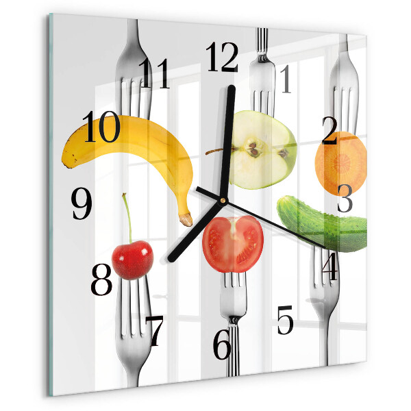 Vierkante glazen wandklok Fruit