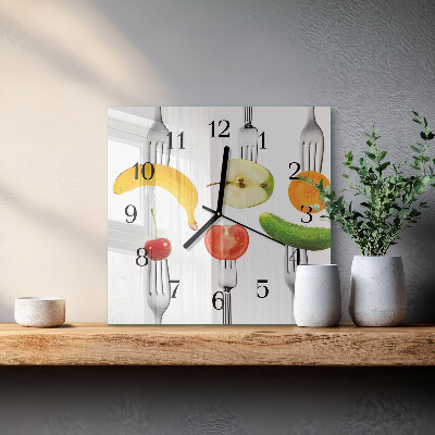 Vierkante glazen wandklok Fruit