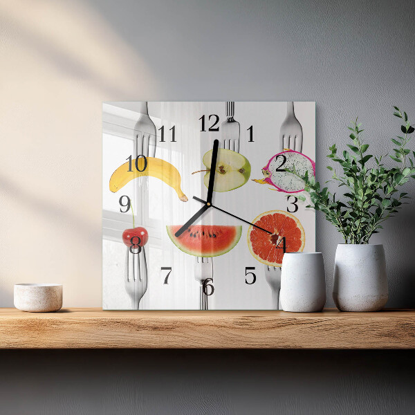 Vierkante glazen wandklok Fruit