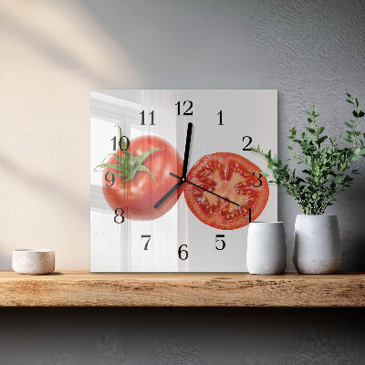Vierkante glazen wandklok Tomaten