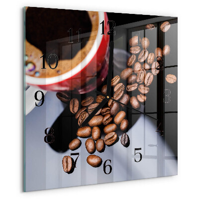 Vierkante glazen wandklok Kopje koffie