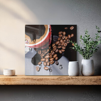 Vierkante glazen wandklok Kopje koffie