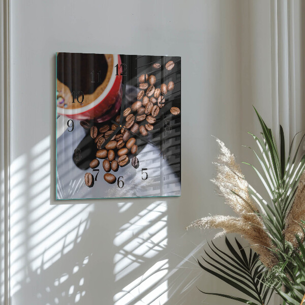 Vierkante glazen wandklok Kopje koffie
