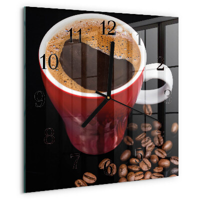 Vierkante glazen wandklok Kopje koffie