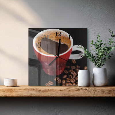 Vierkante glazen wandklok Kopje koffie