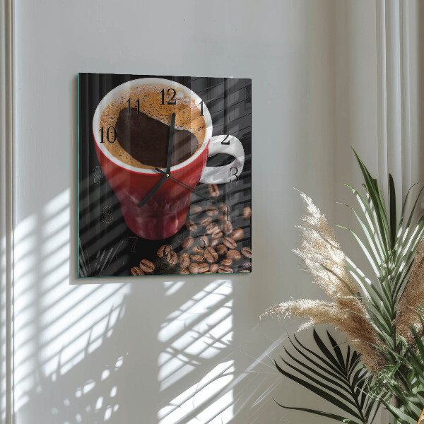 Vierkante glazen wandklok Kopje koffie