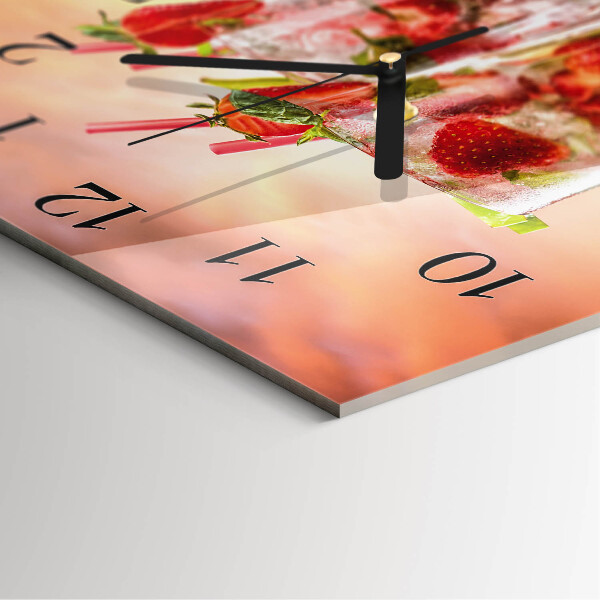 Vierkante glazen wandklok Aardbeien