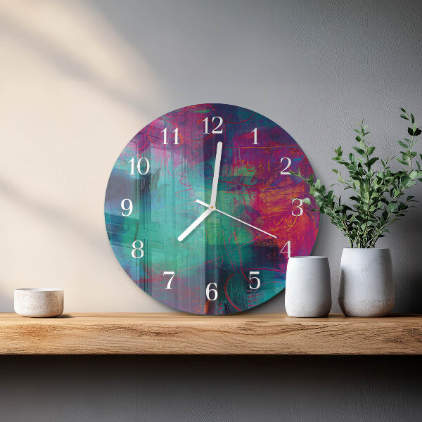 Ronde glazen klok Kleurrijk schilderij