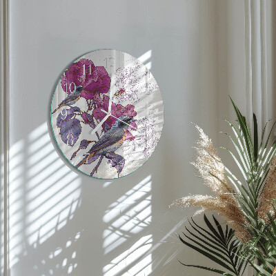 Ronde glazen klok Vogels Bloemen