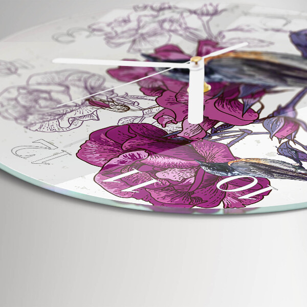 Ronde glazen klok Vogels Bloemen