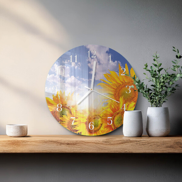 Ronde glazen klok Zonnebloemen
