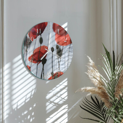 Ronde glazen klok Papaver