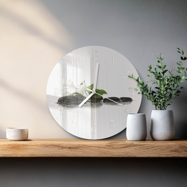 Ronde glazen klok Zen-stenen