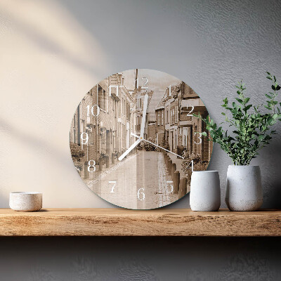 Ronde glazen klok Sepia Avenue