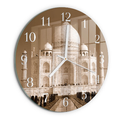 Ronde glazen klok Taj Mahal Sepia