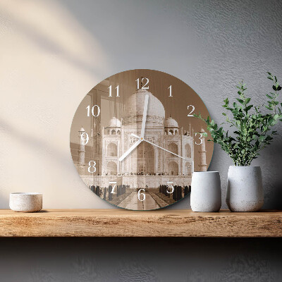 Ronde glazen klok Taj Mahal Sepia