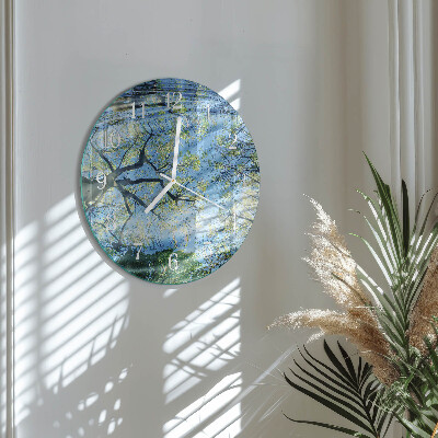 Ronde glazen klok Bomen Water