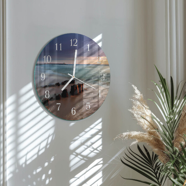 Ronde glazen klok Strand Zee