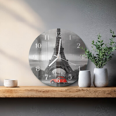 Ronde glazen klok Eiffeltoren auto