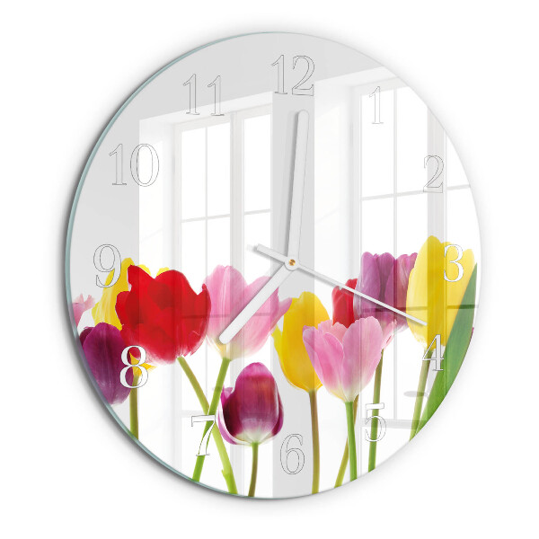 Ronde glazen klok Kleurrijke tulpen