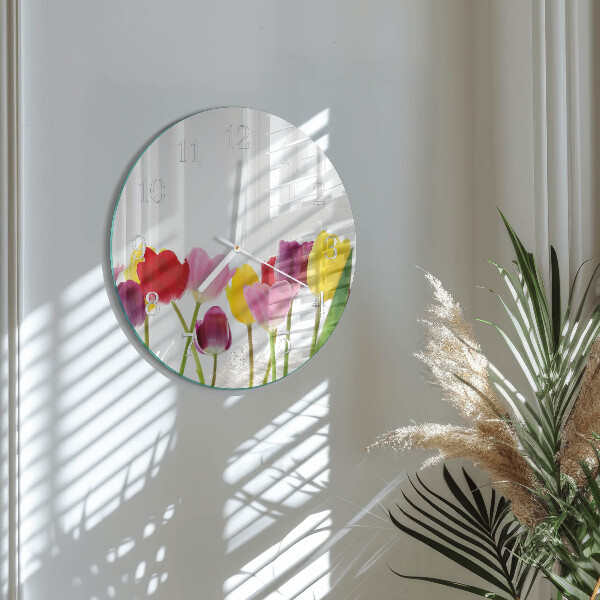 Ronde glazen klok Kleurrijke tulpen