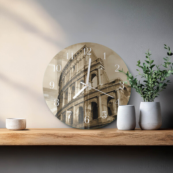 Ronde glazen klok Sepia Colosseum