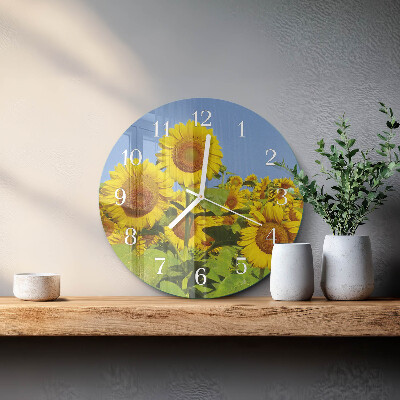 Ronde glazen klok Zonnebloemen
