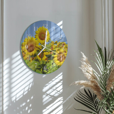 Ronde glazen klok Zonnebloemen