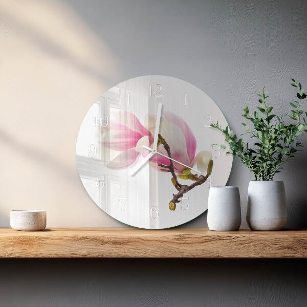Ronde glazen klok Magnolia bloem