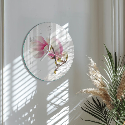 Ronde glazen klok Magnolia bloem