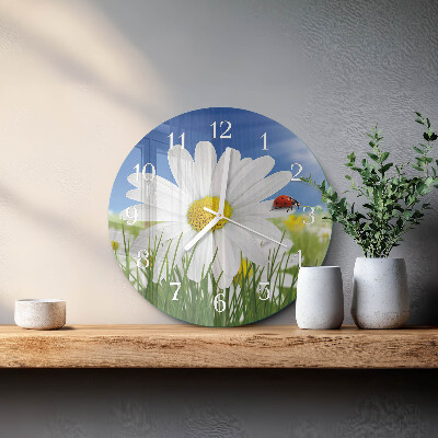 Ronde glazen klok Bloem en lieveheersbeestje