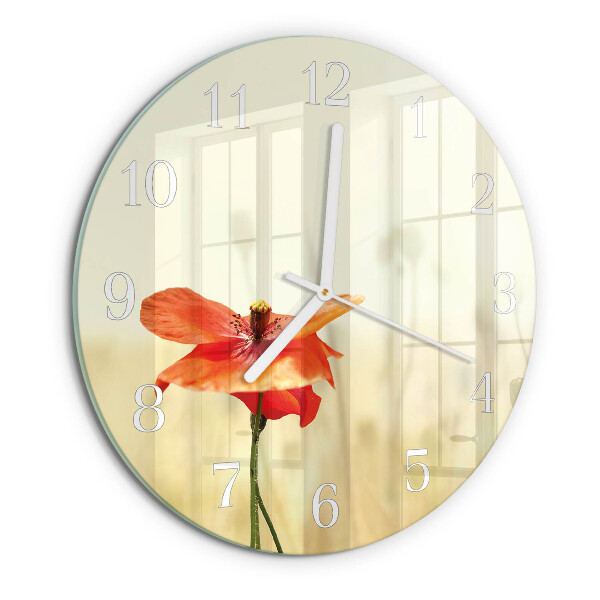 Ronde glazen klok Papaver